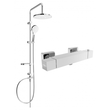 Mexen Cube Erik Aufputz-Duschset mit Regenduschkopf und thermostatischer Duscharmatur, Chrom - 77200205-00
