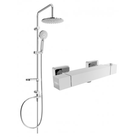Mexen Cube Carl Aufputz-Duschset mit Regendusche und Thermostatarmatur, Chrom - 77200240-00