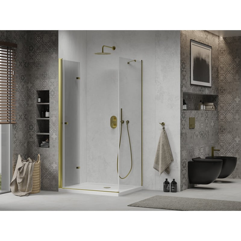 Mexen Lima faltbare Duschkabine 100 x 70 cm, transparent, gold + Flat Duschwanne - 856-100-070-50-00-4010
