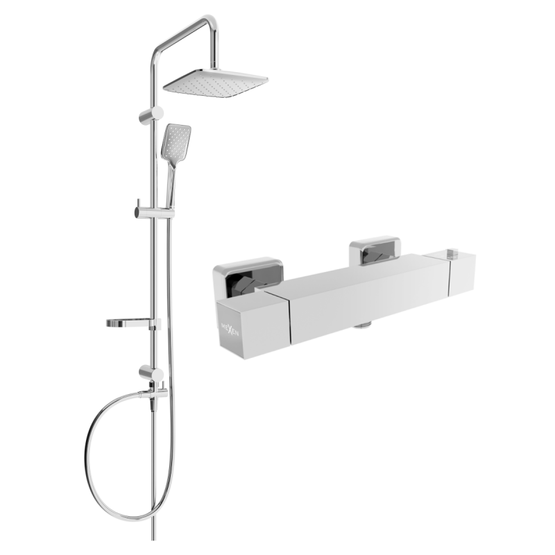 Mexen Cube Sven Aufputz-Duschset mit Regenduschkopf und thermostatischer Duscharmatur, Chrom - 77200262-00