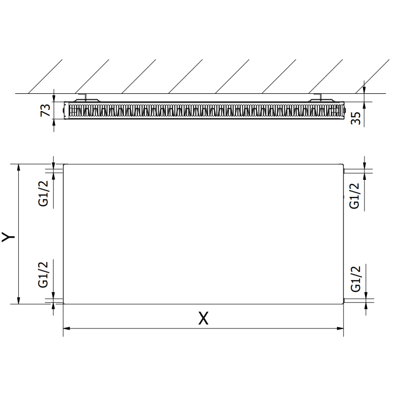 Mexen Flat CF21 Plattenheizkörper 400 x 1300 mm, Seitenanschluss, 1032 W, schwarz - W421F-040-130-70