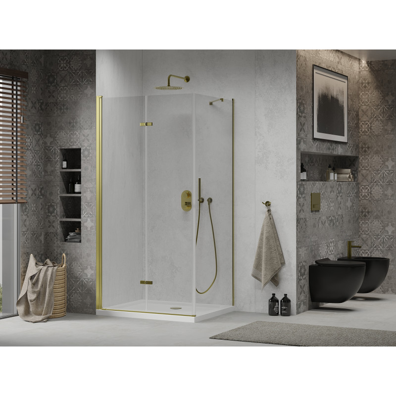 Mexen Lima faltbare Duschkabine 100 x 80 cm, transparent, gold + Flat-Duschwanne - 856-100-080-50-00-4010