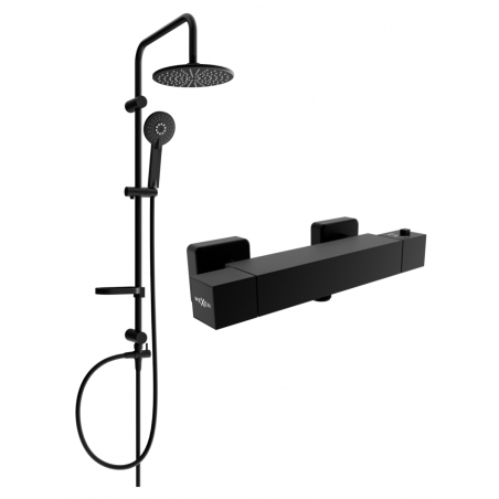 Mexen Cube Carl Aufputz-Duschset mit Regendusche und Thermostat-Duscharmatur, schwarz - 77200240-70