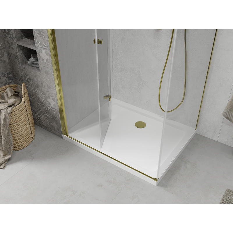 Mexen Lima Klappbare Duschkabine 100 x 90 cm, transparent, Gold + Flat Duschwanne - 856-100-090-50-00-4010