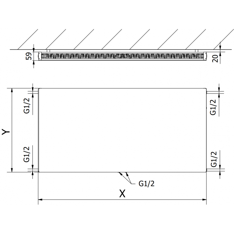 Mexen Flat CCF11 Plattenheizkörper 400 x 1300 mm, mittlerer unterer Anschluss, 722 W, schwarz - W6C11F-040-130-70