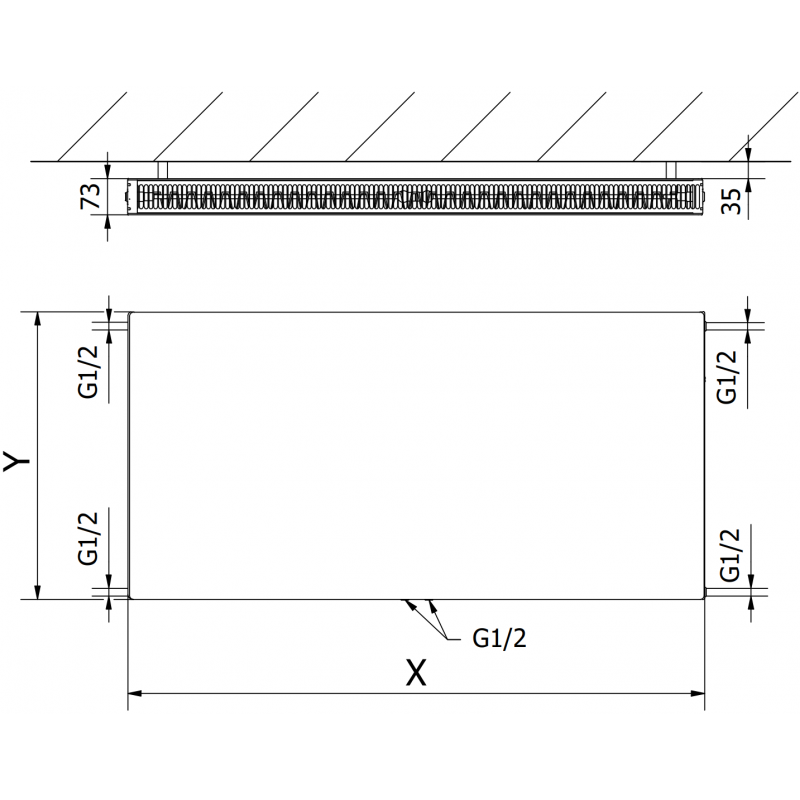 Mexen Flat CCF21 Plattenheizkörper 300 x 1500 mm, unterer Mittelanschluss, 946 W, schwarz - W6C21F-030-150-70