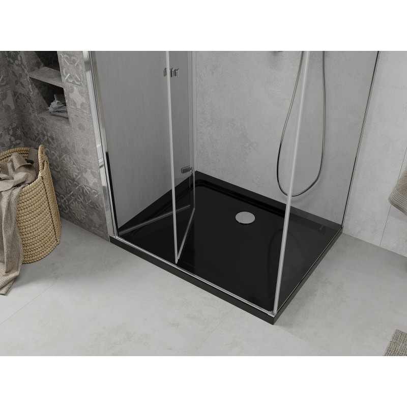 Mexen Lima faltbare Duschkabine 80 x 100 cm, transparent, Chrom + Duschwanne Flat, schwarz - 856-080-100-01-00-4070