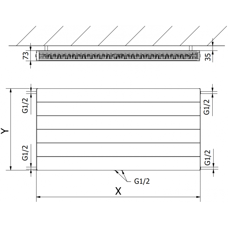 Mexen Line CCL21 Plattenheizkörper 300 x 800 mm, mittlerer Anschluss unten, 505 W, schwarz - W6C21L-030-080-70