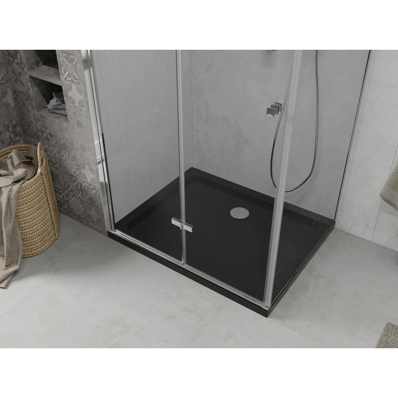 Mexen Lima faltbare Duschkabine 100 x 80 cm, transparent, Chrom + Flat-Duschwanne, schwarz - 856-100-080-01-00-4070
