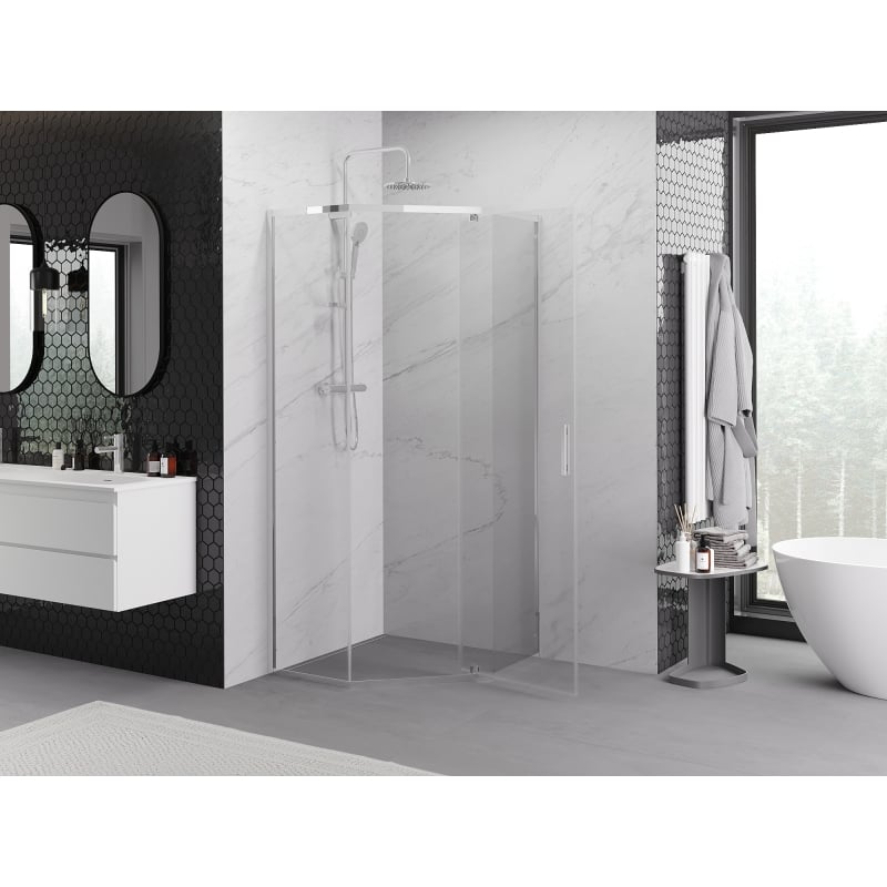 Mexen Exo fünfeckige Duschkabine Schwingtür 90 x 90 cm, transparent, chrom - 812-090-090-01-00