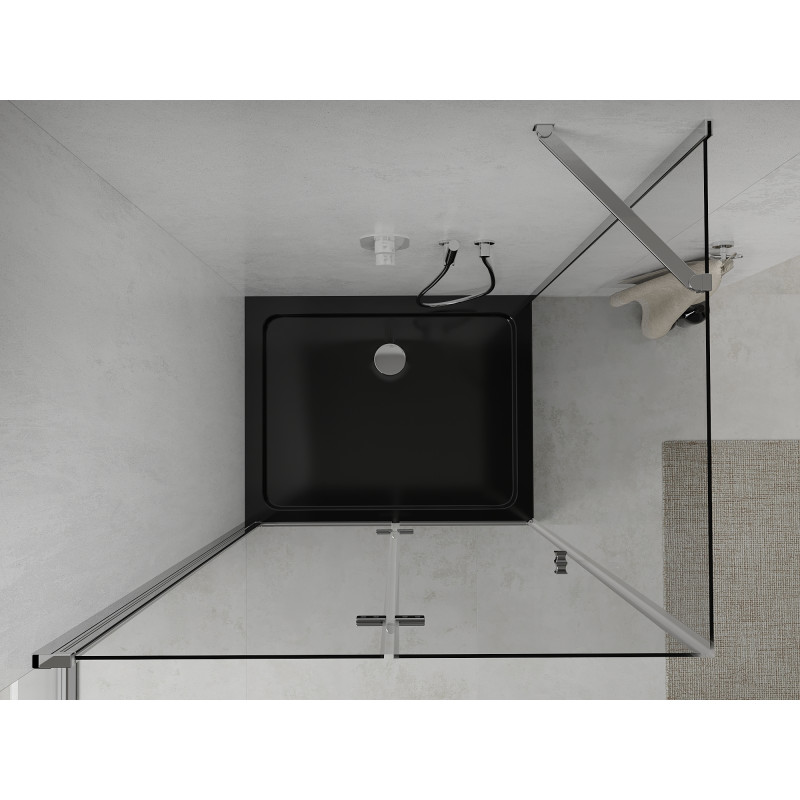 Mexen Lima faltbare Duschkabine 120 x 80 cm, transparent, Chrom + Flat Duschwanne, schwarz - 856-120-080-01-00-4070
