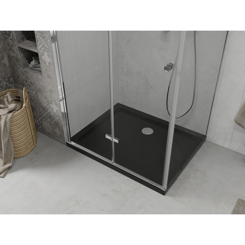 Mexen Lima faltbare Duschkabine 120 x 80 cm, transparent, Chrom + Flat Duschwanne, schwarz - 856-120-080-01-00-4070