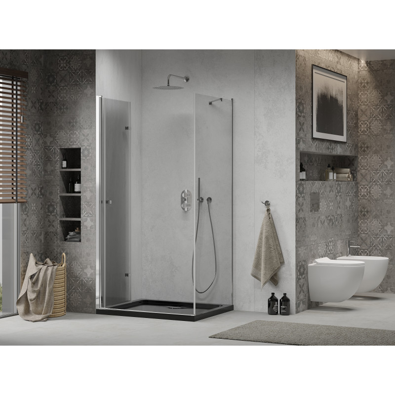 Mexen Lima faltbare Duschkabine 120 x 80 cm, transparent, Chrom + Flat Duschwanne, schwarz - 856-120-080-01-00-4070