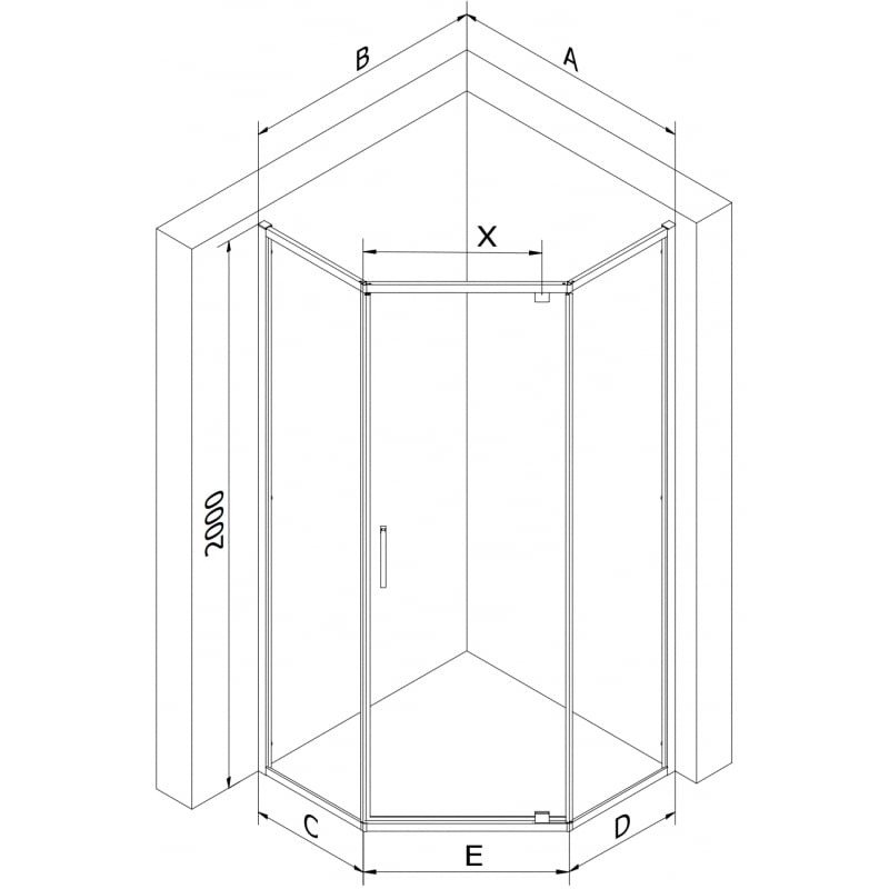 Mexen Exo fünfseitige Duschkabine, schwenkbar, 90 x 90 cm, transparent, schwarz - 812-090-090-70-00