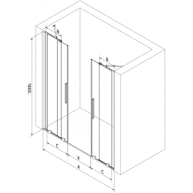 Mexen Velar Duo Duschschiebetür 200 cm, transparent, chrom - 871-200-000-02-01