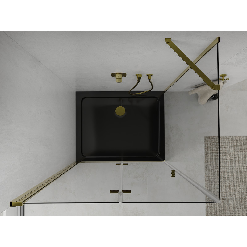 Mexen Lima faltbare Duschkabine 100 x 90 cm, transparent, Gold + Flat Duschwanne, schwarz - 856-100-090-50-00-4070G