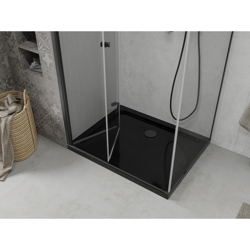 Mexen Lima faltbare Duschkabine 80 x 100 cm, transparent, schwarz + Flat Duschwanne, schwarz - 856-080-100-70-00-4070B