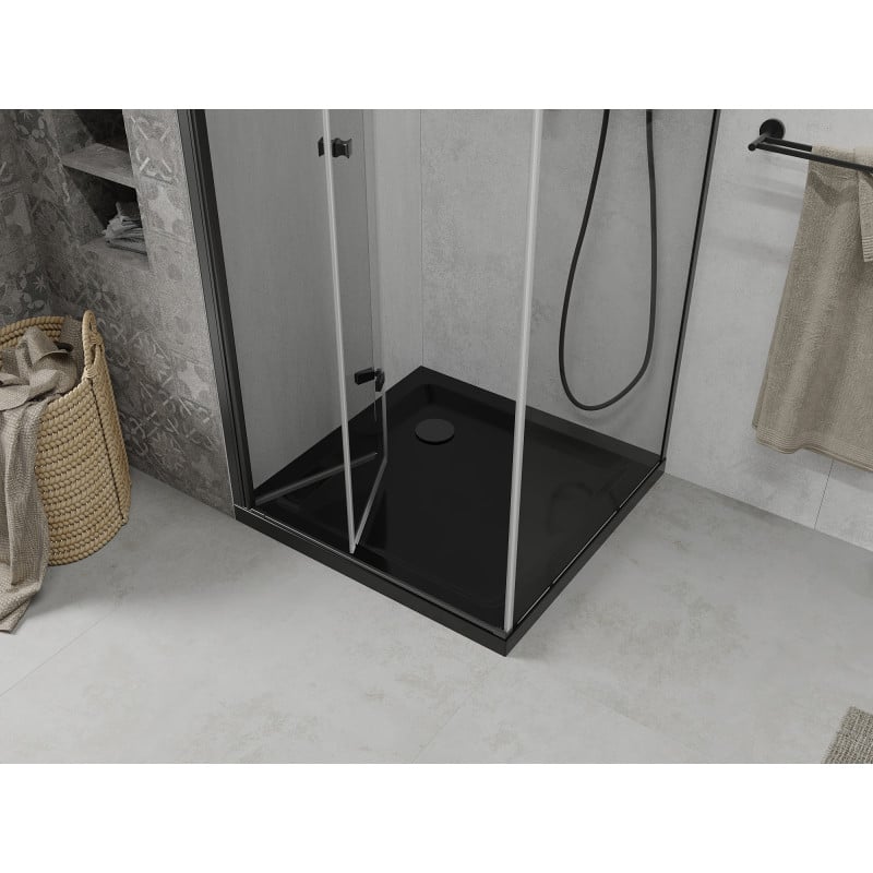 Mexen Lima faltbare Duschkabine 80 x 80 cm, transparent, schwarz + Duschwanne Flat, schwarz - 856-080-080-70-00-4070B