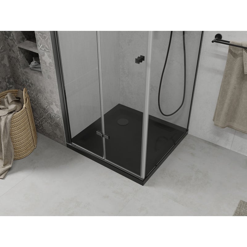 Mexen Lima faltbare Duschkabine 80 x 80 cm, transparent, schwarz + Duschwanne Flat, schwarz - 856-080-080-70-00-4070B