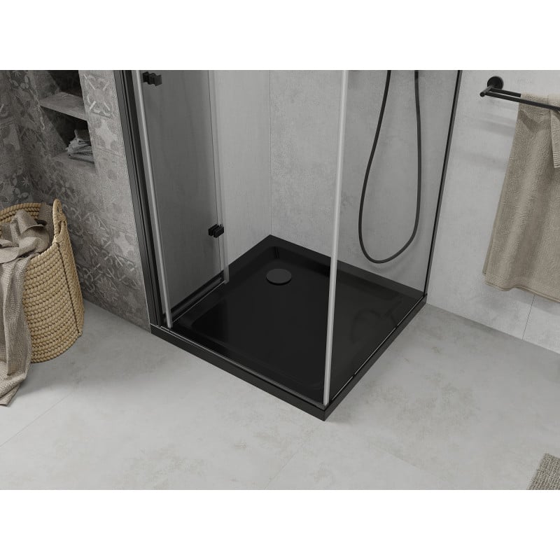 Mexen Lima faltbare Duschkabine 80 x 80 cm, transparent, schwarz + Duschwanne Flat, schwarz - 856-080-080-70-00-4070B