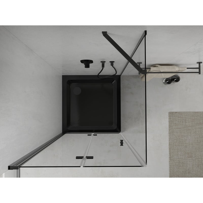 Mexen Lima faltbare Duschkabine 80 x 80 cm, transparent, schwarz + Duschwanne Flat, schwarz - 856-080-080-70-00-4070B