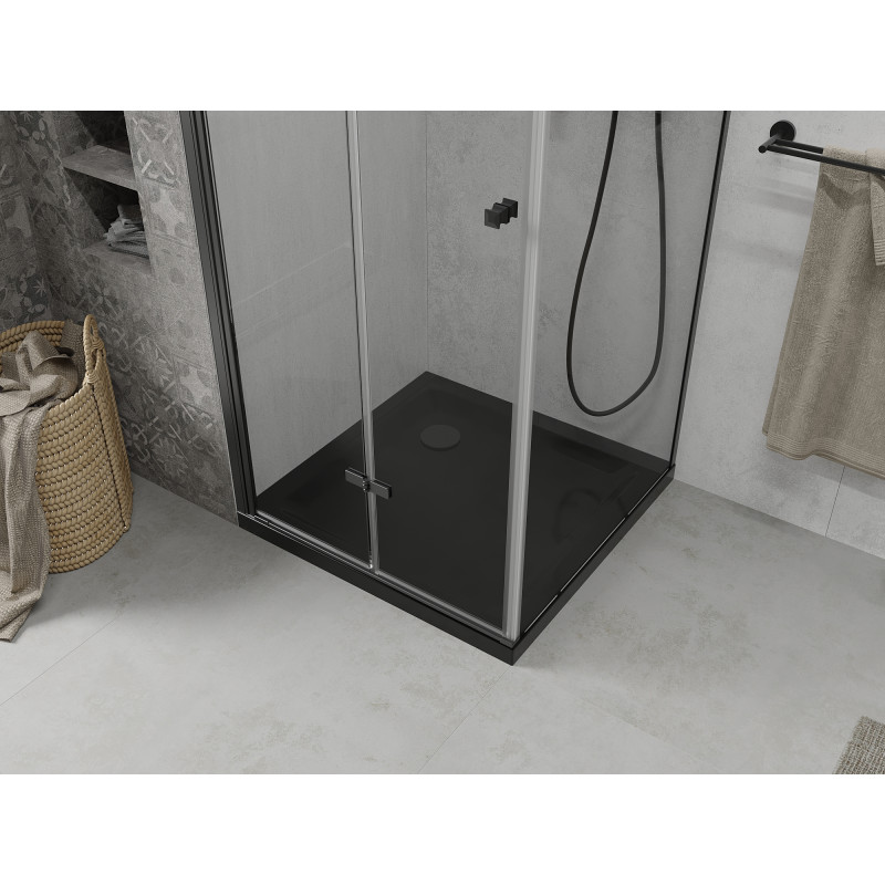 Mexen Lima faltbare Duschkabine 90 x 90 cm, transparent, schwarz + Duschwanne Flat, schwarz - 856-090-090-70-00-4070B