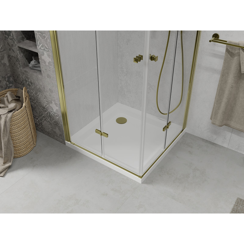 Mexen Lima Duo Duschkabine faltbar 80 x 80 cm, transparent, gold + Duschelement Flat - 856-080-080-50-02-4010G