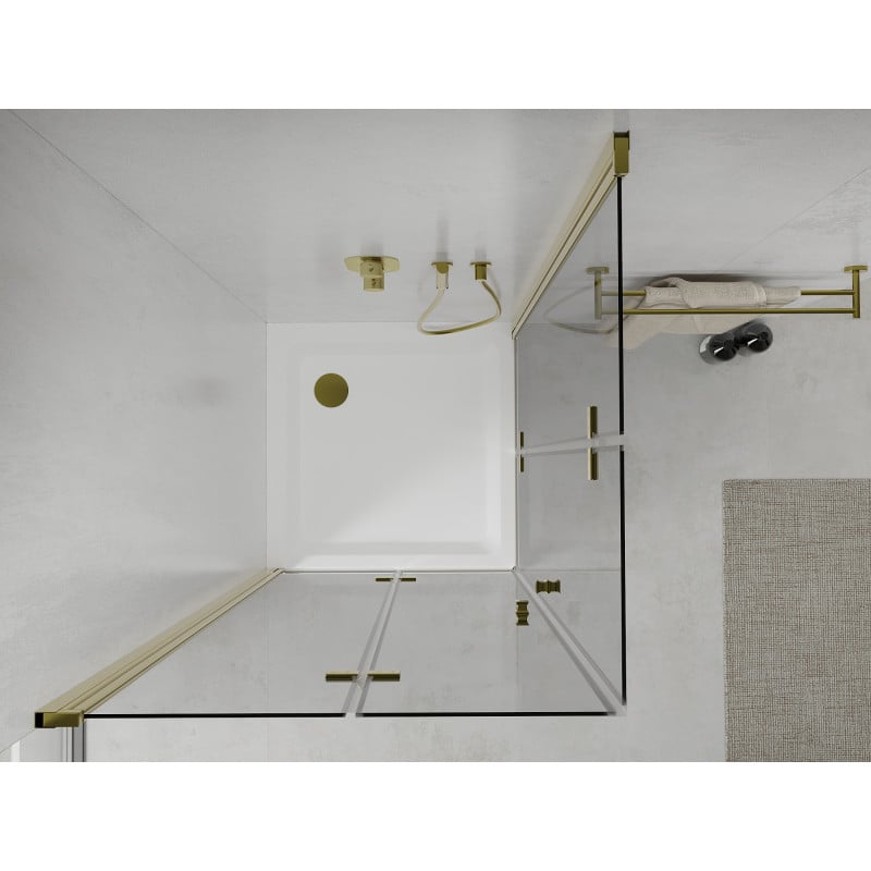 Mexen Lima Duo faltbare Duschkabine 100 x 100 cm, transparent, gold + Flat Duschwanne - 856-100-100-50-02-4010G