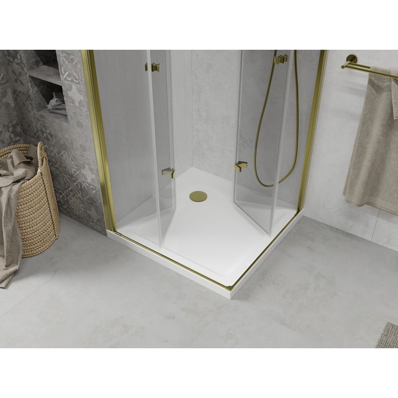 Mexen Lima Duo faltbare Duschkabine 100 x 100 cm, transparent, gold + Flat Duschwanne - 856-100-100-50-02-4010G