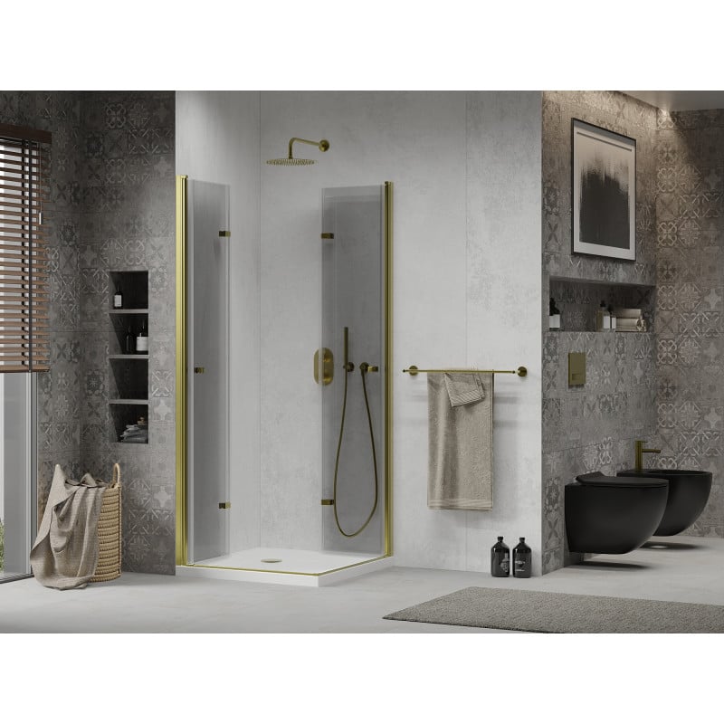 Mexen Lima Duo faltbare Duschkabine 100 x 100 cm, transparent, gold + Flat Duschwanne - 856-100-100-50-02-4010G
