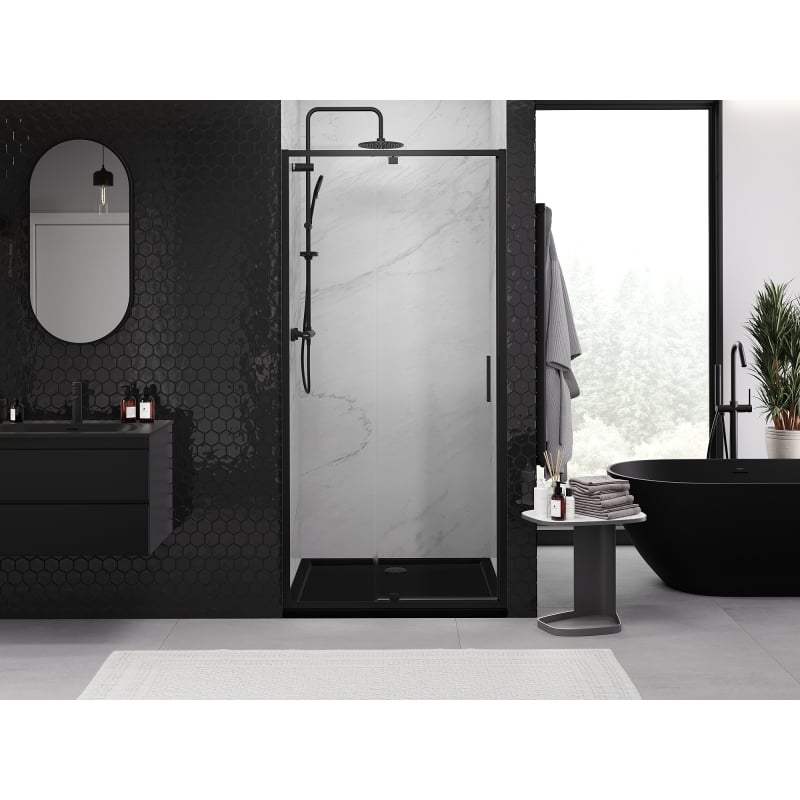 Mexen Exo-R Schwenkbare Duschkabinentür 120 cm, transparent, schwarz - 819-120-000-70-00