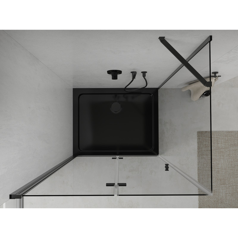 Mexen Lima faltbare Duschkabine 90 x 100 cm, transparent, schwarz + Duschwanne Flat, schwarz - 856-090-100-70-00-4070B