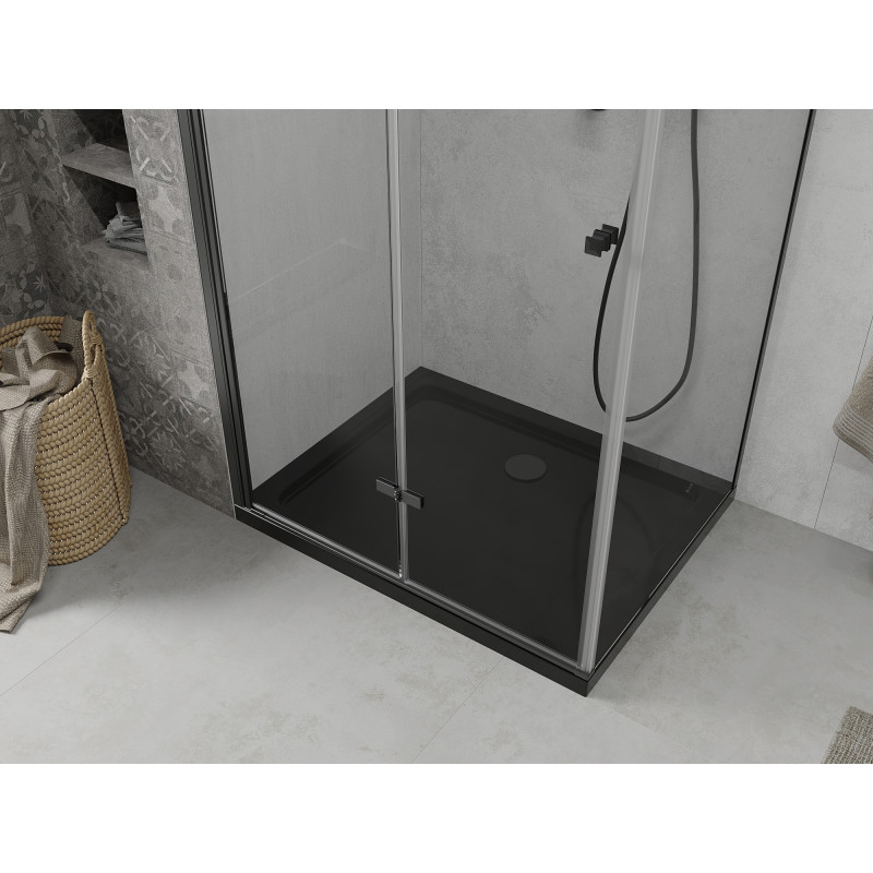Mexen Lima faltbare Duschkabine 90 x 100 cm, transparent, schwarz + Duschwanne Flat, schwarz - 856-090-100-70-00-4070B
