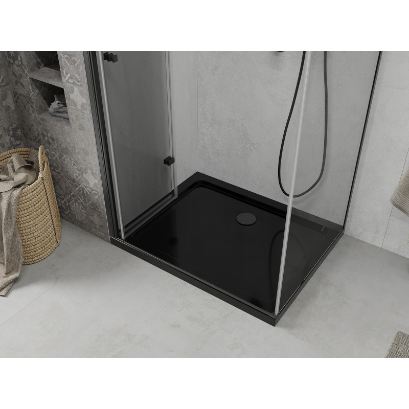 Mexen Lima faltbare Duschkabine 90 x 100 cm, transparent, schwarz + Duschwanne Flat, schwarz - 856-090-100-70-00-4070B