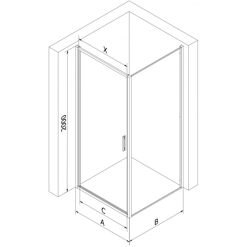 Mexen Exo Duschkabine schwenkbar 75 x 75 cm, transparent, schwarz - 817-075-075-70-00