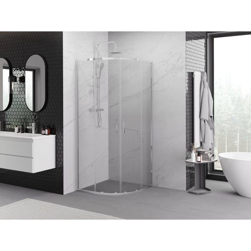 Mexen Exo Duschkabine halbrund, schiebbar 80 x 80 cm, transparent, Chrom - 8132-080-080-01-00