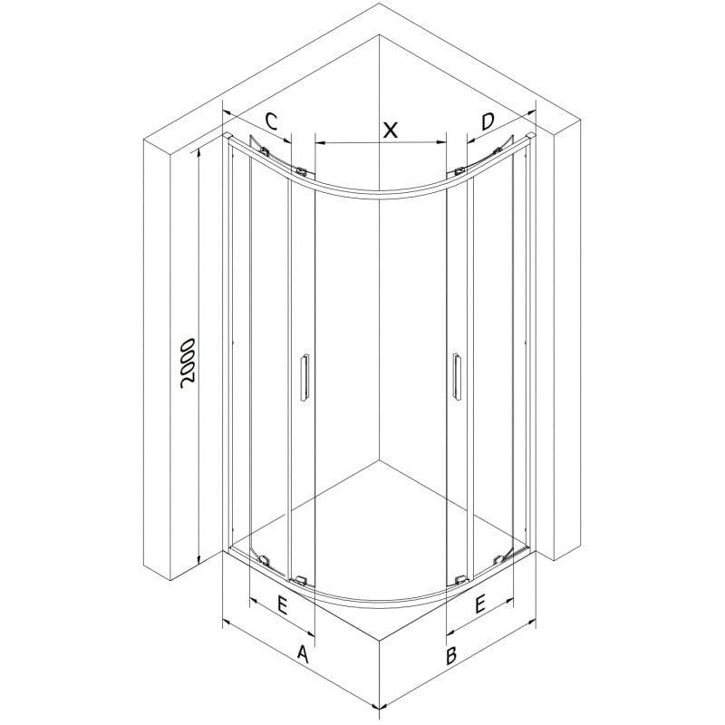 Mexen Exo Duschkabine halbrund, schiebbar 80 x 80 cm, transparent, Chrom - 8132-080-080-01-00