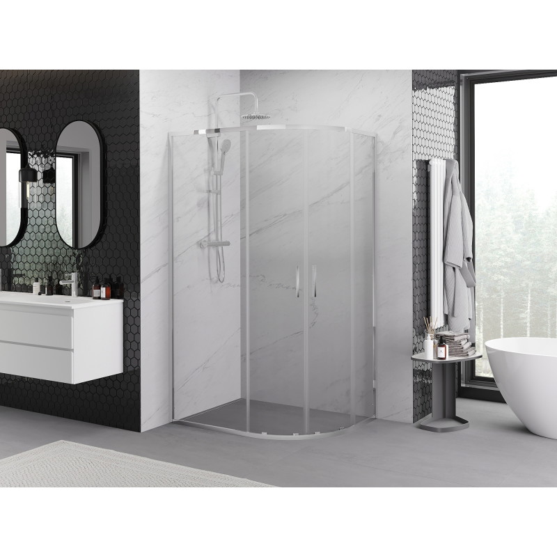 Mexen Exo Duschkabine halbrund asymmetrisch verschiebbar 120 x 90 cm, transparent, Chrom - 8132-120-090-01-00