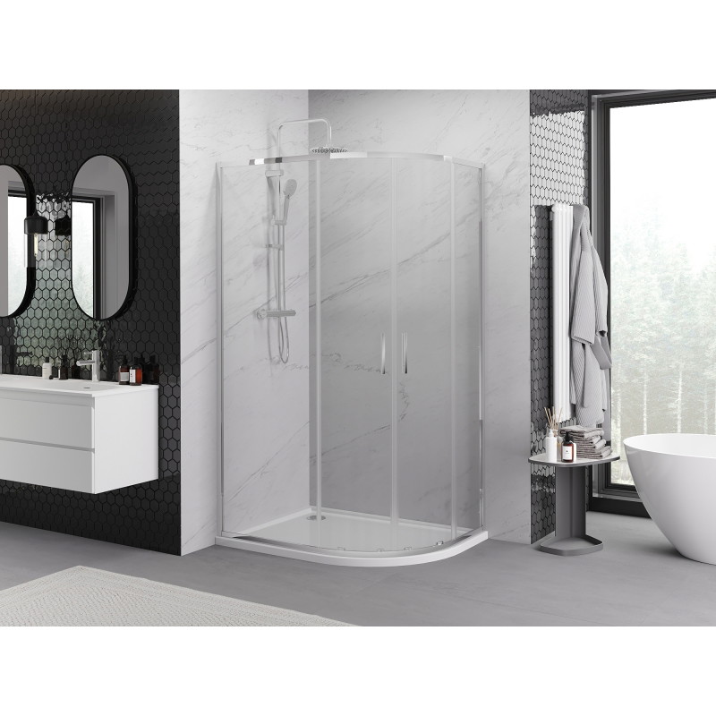 Mexen Exo Duschkabine halbrund asymmetrisch verschiebbar 120 x 90 cm, transparent, Chrom - 8132-120-090-01-00