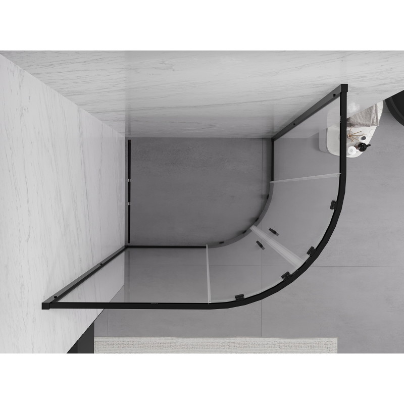 Mexen Exo asymmetrische, halbrunde, verschiebbare Duschkabine 120 x 90 cm, transparent, schwarz - 8132-120-090-70-00