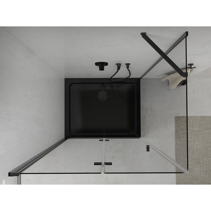 Mexen Lima faltbare Duschkabine 100 x 90 cm, transparent, schwarz + Duschwanne Flat, schwarz - 856-100-090-70-00-4070B