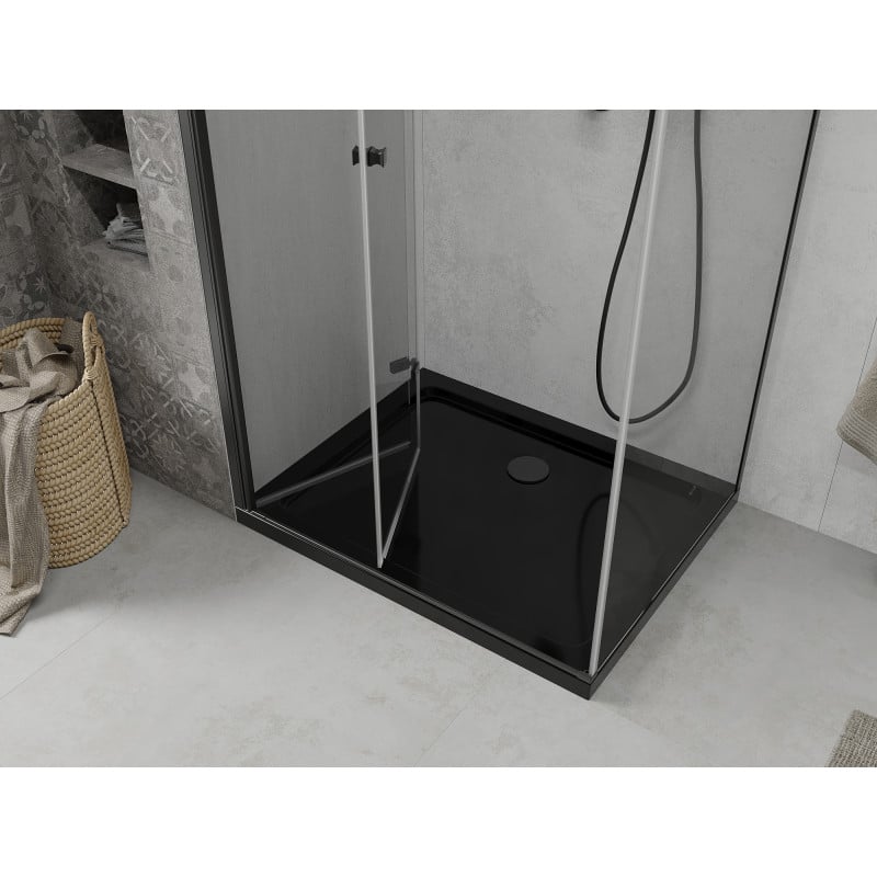 Mexen Lima faltbare Duschkabine 100 x 90 cm, transparent, schwarz + Duschwanne Flat, schwarz - 856-100-090-70-00-4070B