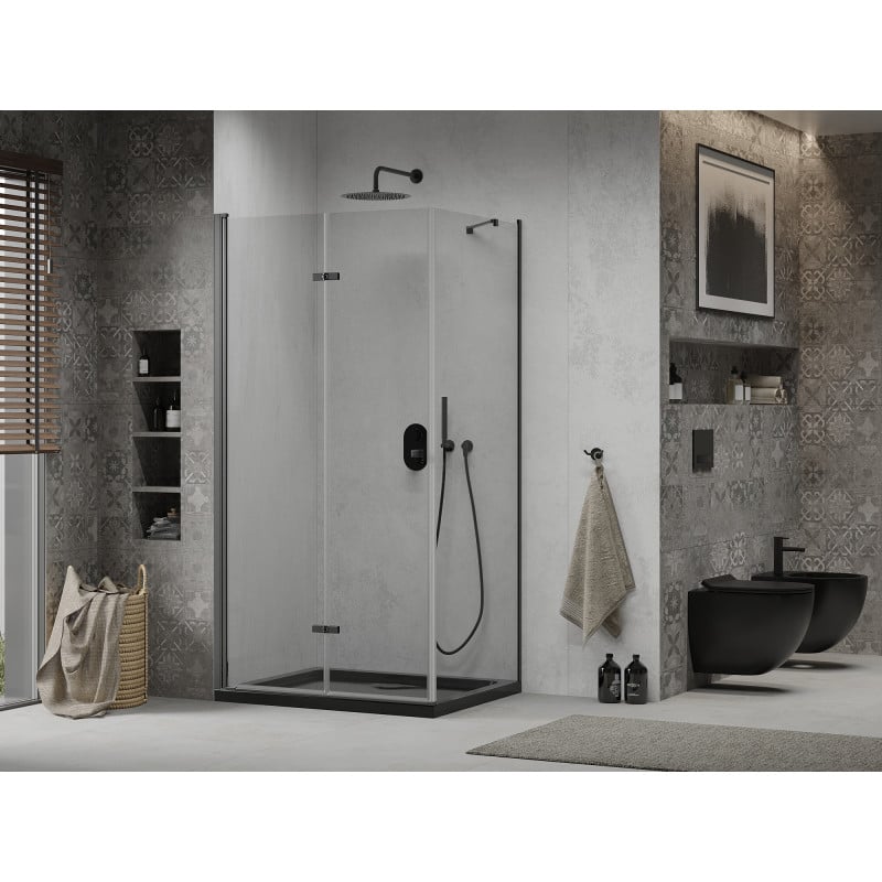 Mexen Lima faltbare Duschkabine 100 x 90 cm, transparent, schwarz + Duschwanne Flat, schwarz - 856-100-090-70-00-4070B