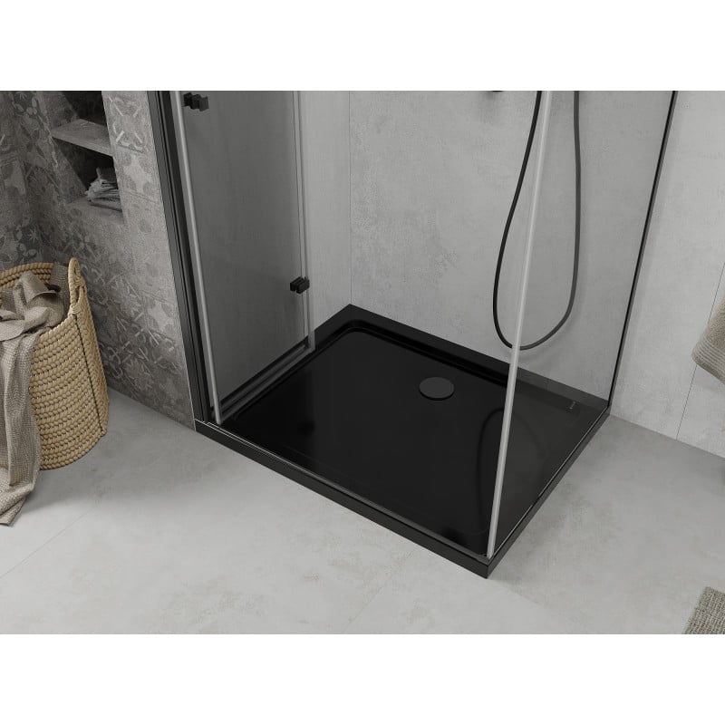 Mexen Lima faltbare Duschkabine 100 x 90 cm, transparent, schwarz + Duschwanne Flat, schwarz - 856-100-090-70-00-4070B