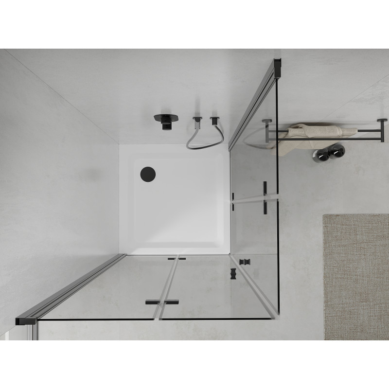Mexen Lima Duo Duschkabine faltbar 70 x 70 cm, transparent, schwarz + Duschwanne Flat - 856-070-070-70-02-4010B