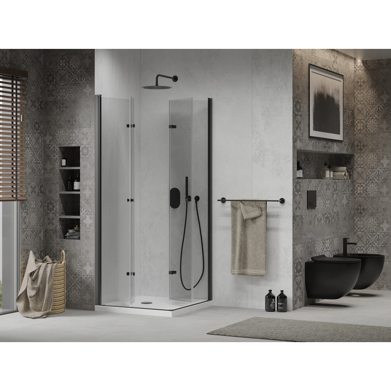Mexen Lima Duo Duschkabine faltbar 70 x 70 cm, transparent, schwarz + Duschwanne Flat - 856-070-070-70-02-4010B