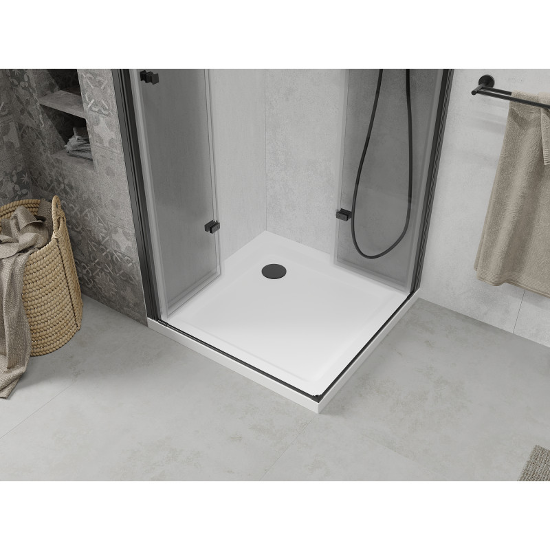 Mexen Lima Duo Duschkabine faltbar 70 x 70 cm, transparent, schwarz + Duschwanne Flat - 856-070-070-70-02-4010B