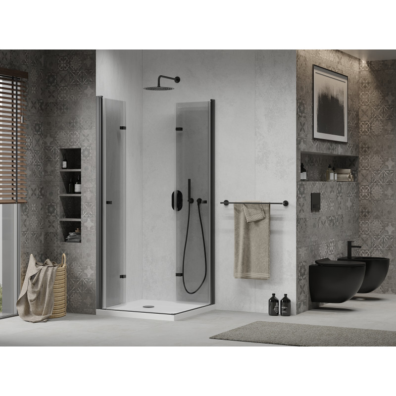 Mexen Lima Duo Duschkabine faltbar 70 x 70 cm, transparent, schwarz + Duschwanne Flat - 856-070-070-70-02-4010B