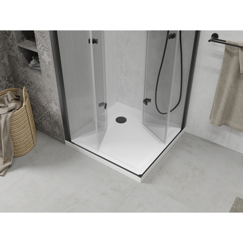 Mexen Lima Duo faltbare Duschkabine 80 x 80 cm, transparent, schwarz + Duschwanne Flat - 856-080-080-70-02-4010B