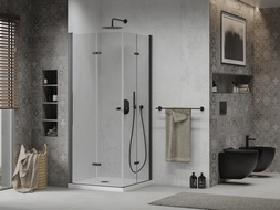 Mexen Lima Duo Duschkabine faltbar 90 x 90 cm, transparent, schwarz + Flachwanne - 856-090-090-70-02-4010B
